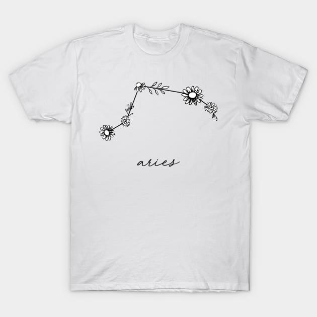 Aries Zodiac Wildflower Constellation T-Shirt by aterkaderk